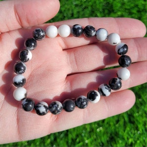 8.5mm Zebra Jasper Beaded Crystal Stretch Bracelet