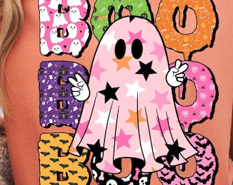 Ghost Halloween Boo PNG: Halloween Sublimation Digital Download, Ghost Pattern, Bats Png, Retro Halloween Png, Spooky Season Png, Boo Png