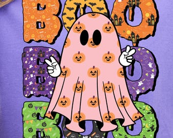 Spöke Halloween Boo PNG: Digital nedladdning av Halloween-sublimering, pumpamönster, fladdermöss png, retro Halloween png, läskig säsong png, Boo png