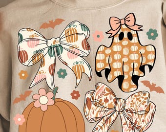 Halloween Coquette Retro Pumpkin Png for Halloween Pumpkin Floral Png, Coquette Halloween Png, Girly Halloween Png, Fall Sublimation Tee Png