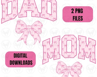 Mama Daddy-bundel png, roze strikken png, moeder en vader patroon met roze strikken png, roze coquette png, moedershirt png, vadershirt png, bijpassend shirt png