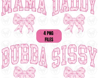 Mama Daddy Brother Sister Pink Bow Png, Family Mom Dad Sibling Bows Png, Pink Coquette Png, Mom Dad Shirt Png, Family Matching Shirt Bow Png