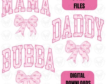 Mama Daddy Brother Png, Pink Bows Png, Family Mom Dad Sibling Bows Png, Pink Coquette Png, Mom Shirt Png, Dad Shirt Png, Matching Shirt Png