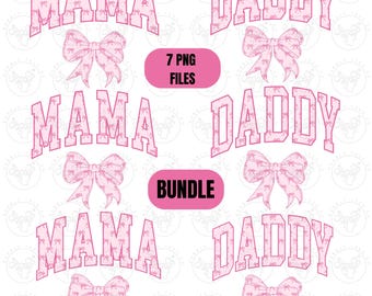 Mama Daddy Bundle Png, Pink Bows Png, Mom & Dad Pink Bows Pattern Png, Pink Coquette Png, Mom Shirt Png, Dad Shirt Png, Matching Shirt Png