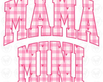 Mama Mini Matching Png, Pink Checkered Png, Pink Hearts Png, Preppy Mama Mini Png, Matching Mama Png, Pink Checkered, Pink Coquette Mama Png