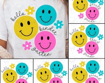 Smile School Bundle Png, Positivity Png, Teacher Png, Smile Face Png, Floral Png, Back to School Png, Retro Teacher Png, Happy Face Tees Png