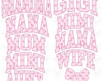 Mama, Oma, Nana, Tante Png, Shirt für Mama, rosa Schleife Png, Oma T-Shirt Png, Kokette Png, Nana Bogen Png, Mama Bundle Png, Mama Mimi Nana Png