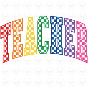 Teacher Checkered Colorful Png, Positivity Png, Teacher Png, Checkered Png, Retro Png, Back to School Png, Retro Teacher Png, Preppy Tee Png