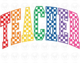 Teacher Checkered Colorful Png, Positivity Png, Teacher Png, Checkered Png, Retro Png, Back to School Png, Retro Teacher Png, Preppy Tee Png