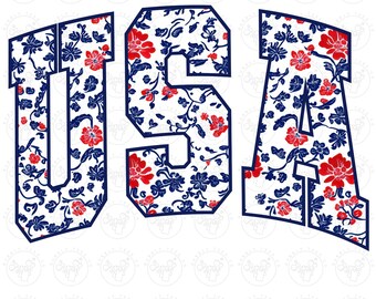 USA Floral Png, July 4th Png, Patriotic Png, Floral USA Png, Retro America Png, Girly Png, Red Blue White USA 1776 Png, America Floral Png