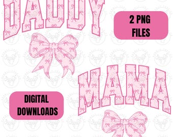 Mama Daddy Png, Pink Bows Png, Mom & Dad Pink Bows Pattern Png, Pink Coquette Png, Mom Shirt Png, Dad Shirt Png, Matching Shirt Png, Mom Png