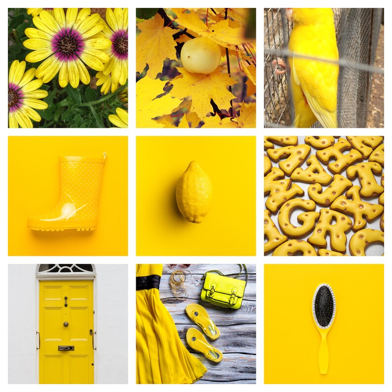 Yellow Photo Collage Kit Yellow wall decor Printable Wall Etsy