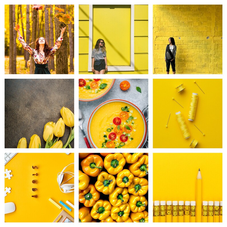 Yellow Photo Collage Kit Yellow wall decor Printable Wall Etsy