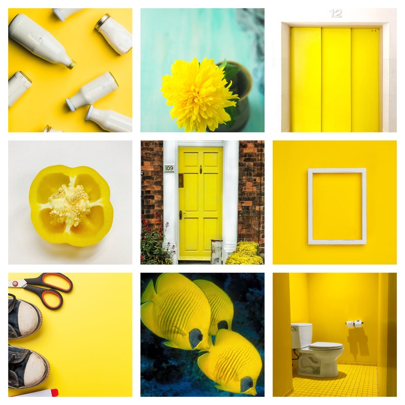 Yellow Photo Collage Kit Yellow wall decor Printable Wall Etsy