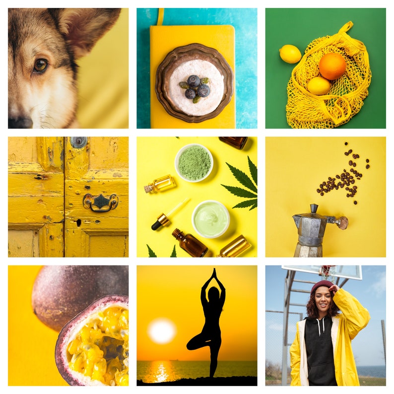 Yellow Photo Collage Kit Yellow wall decor Printable Wall Etsy