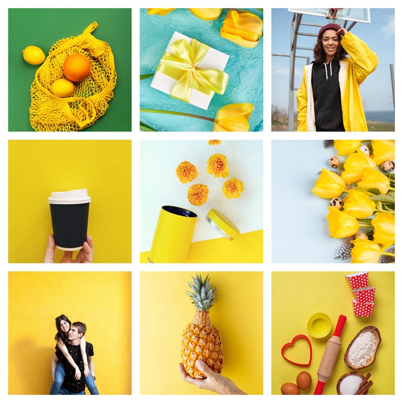 Yellow Photo Collage Kit Yellow wall decor Printable Wall Etsy
