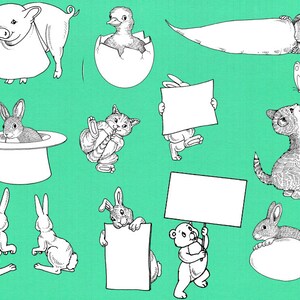 Set of Dover Sweet Whimsical Farm Animals Digital Stamps - Clip Art for card making and Cut Files, party decorations, journals, scrapbooks