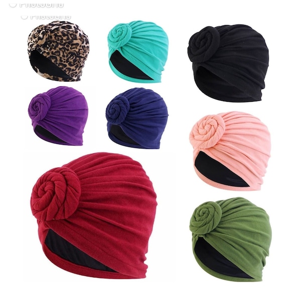 14 Colors Wedding Headbands Turban Women Silk Satin Lined Turban Hat Pre-tied Chemo Head Wraps Scarf Bonnet Bandana Beanie Flower Turban