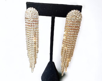 Boucles d'oreilles pendantes en or Boucles d'oreilles à franges et franges longues Boucles d'oreilles en strass pendantes Boucles d'oreilles pendantes en or Mariage formel Bijoux de mariée