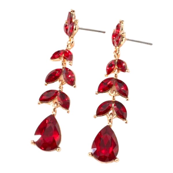 Red Earrings Red Vine Earrings Red Crystal Leaf Earrings Rhinestone Dangle Earrings Wedding Bridal Prom Earrings Holiday Christmas Earrings