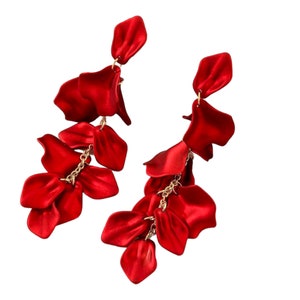 Red Earrings Red Petal Drop Earrings Red Rose Flower Dangle Earrings Cluster Statement Wedding Bridal Bridesmaid Prom Earrings Jewelry