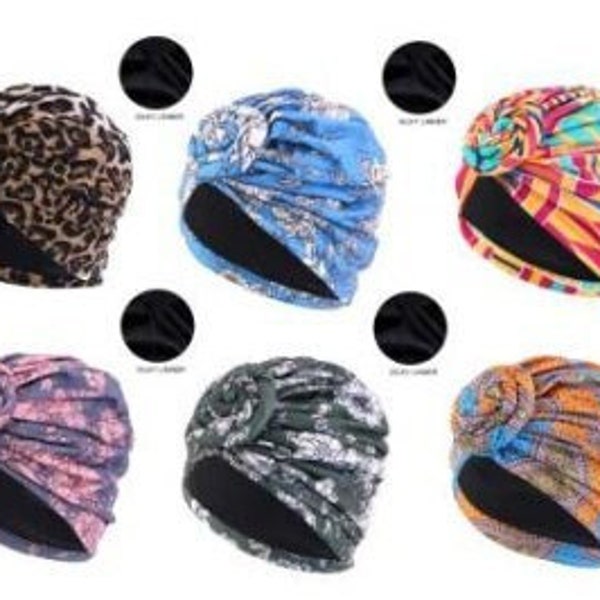 Turban Women Satin Lined Head Wrap Head Cover Silk Chemo Sleep Turban Headwear Head Scarf Beanie Cap Hat for Cancer Patient Hair Loss Cover