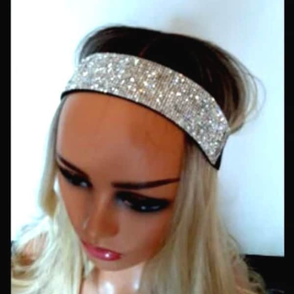 Rhinestone Headband Flat Wide Crystal Headband Stretch Jeweled Headband Diamond Bling Headband Wig Band Lace Melting Band Hair Accessories