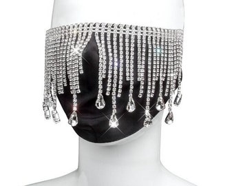 Face mask Rhinestone Luxury Dangle face mask Dangly mask Diamond Bling face mask Swarovski Crystal Tassel Fringe face mask Black face mask