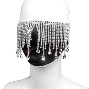 Face mask Rhinestone Luxury Dangle face mask Dangly mask Diamond Bling face mask Swarovski Crystal Tassel Fringe face mask Black face mask