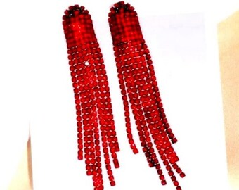 Red Earrings Dangle Drop Boho Statement Earrings Bridal Wedding Earrings Diamond Earrings Tassel Fringe Earrings Prom Crystal Drop Earrings