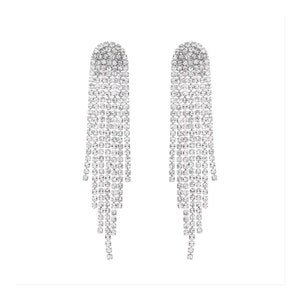 Silver Crystal Rhinestone Earrings Fringe Tassel Dangle Earrings Prom Jewelry Wedding Bridal Jewelry Formal Dressy Prom Statement Earrings