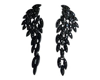 Black Earrings, Black Dangle Earrings, Black Bridal Jewelry, Black Prom Jewelry, Black Crystal Earrings, Black earring, Statement earrings