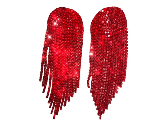 Red Earrings Dangle Wide Long Tassel Rhinestone Earrings Statement Earrings Bridal Jewelry Prom Jewelry Bridesmaid Cluster Crystal Earrings