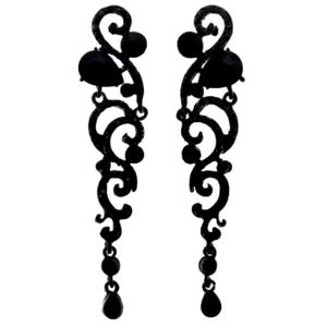 Black dangle earrings, Black rhinestone earrings, Black Bridal earrings, Black long earrings, black prom jewelry, crystal statement earrings