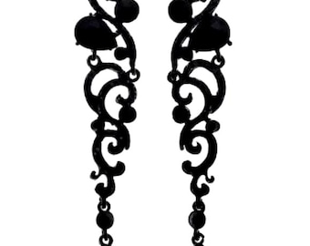 Black dangle earrings, Black rhinestone earrings, Black Bridal earrings, Black long earrings, black prom jewelry, crystal statement earrings
