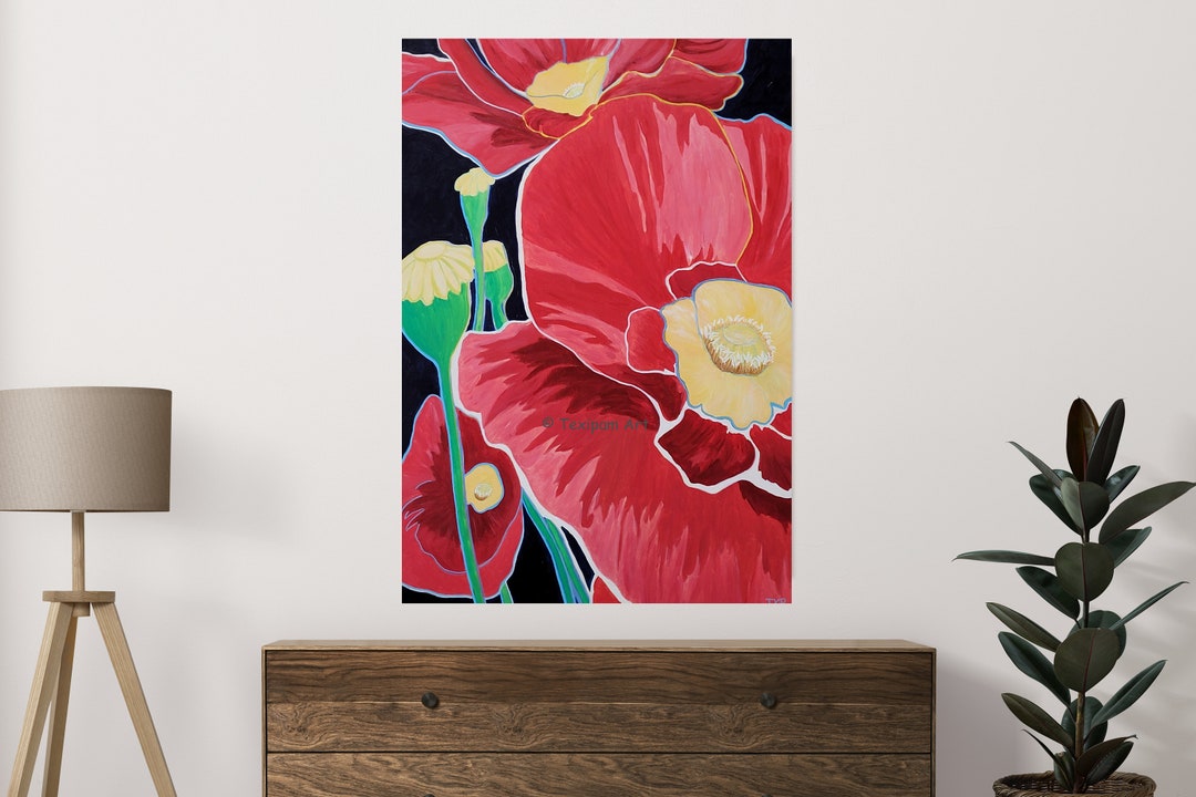 Red Poppy Painting,large Original Artwork,floral Wall Decor,vibrant ...