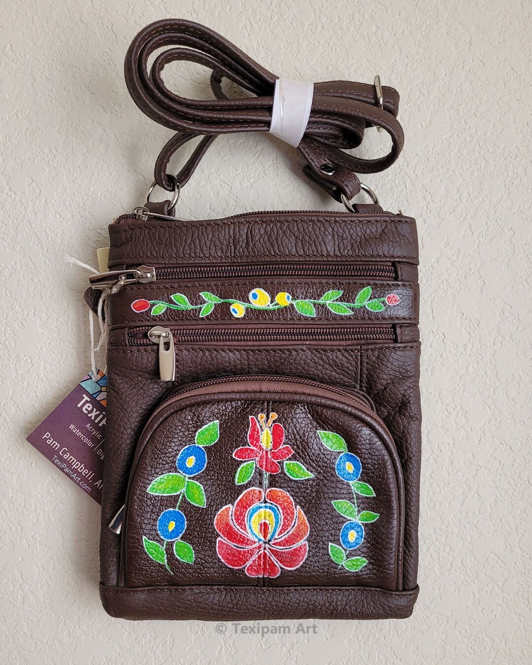 Medium Sized Crossbody Bag Hand Painted Leather Crossbody Etsy