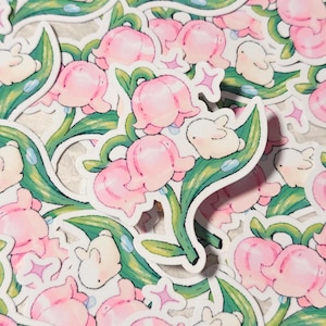 Sticker mignon lapin rose muguet