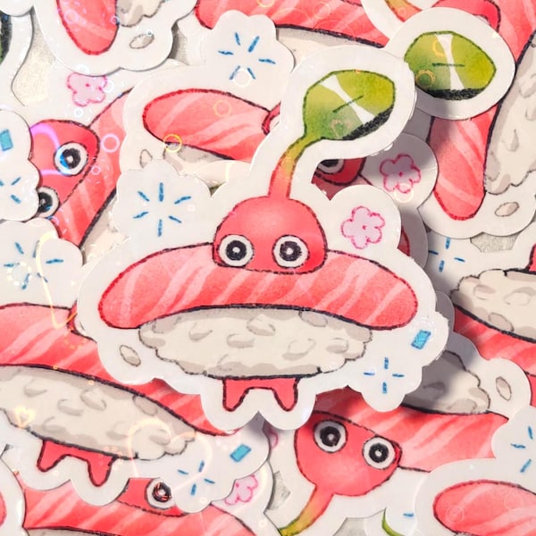 Holograficzna czerwona naklejka winylowa Pikmin ~ Czerwony tuńczyk