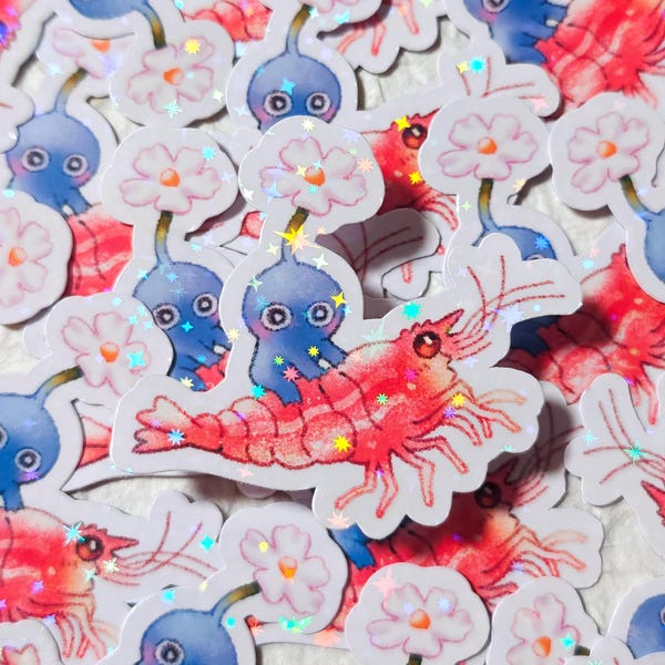 Holograficzna czerwona naklejka z winylu Pikmin ~ Krewetka