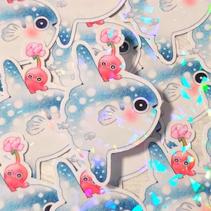 Sticker holographique Pikmin mignon ~ Mola Mola rouge Pikmin