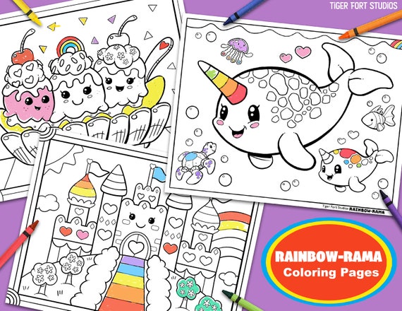 Kawaii Rainbow-Rama Coloring Bundle Narwhal Magic Castle