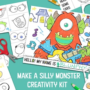 DIY Make a Monster Halloween Creativity Kit, Silly Monster Maker Craft, Preschool Birthday Party, instant download PDF