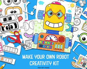 DIY Make a Robot Creativity Kit -Instant Download Robot Designer Worksheets, STEM Preschool Activity, Robot Birthday Party