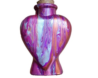 Purple Variegated Metallic Heart-Shaped Vase, Hand-painted, Valentine Decor, Fluid Art