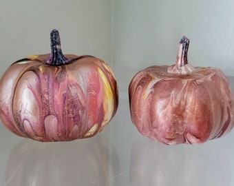 Pumpkin Decor Set of 2 > Hand Painted > Acrylic Fluid Art > Thanksgiving, Fall/Autumn Decor