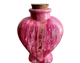 Heart Shaped Pink Glass Vase, Hand-painted, Valentine Gift