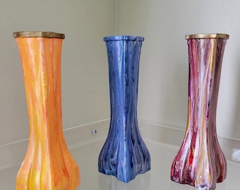 Acrylic Painted 6” Bud Vase, Fluid Art, Decorative Glass Vase, Abstract
