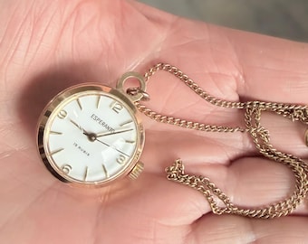 Esperanto Orb Shaped Pendant Watch: 15 Jewels, Mechanical Movement