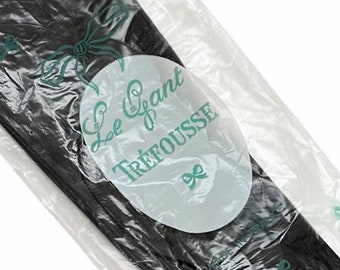 Gants vintage TREFOUSSE en cuir d'enfant longueur coude, doublés de soie - Noir - Fabriqués en France - Taille 7-3/4 - Neuf avec emballage